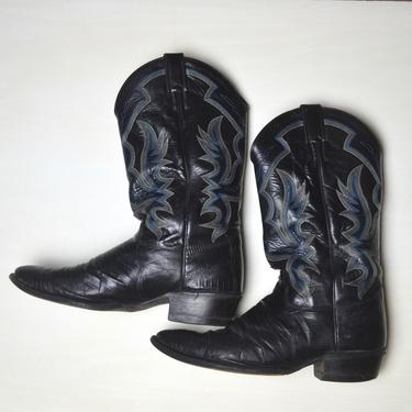 Vintage 1980s Black Lizard Skin Justin Boots, Vintage Exotic Lizard Skin, Line Stitching, Western Southwestern, Size Mens 11D by MobyDickVintage