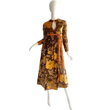 70s Geoffrey Beene Dress / Vintage Psychedelic Maxi Dress / 1970s Lotus Flower Silk Dress Small 