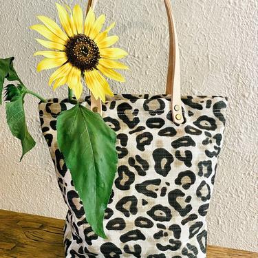 Leopard print tote with leather handles 