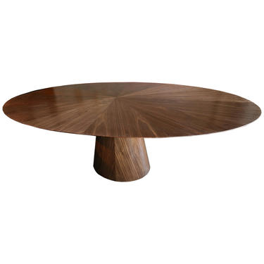 Custom Mid Century Style Walnut Oval Dining Table with Pedestal Base