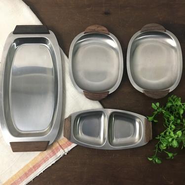 Aluminum and wood side serving pieces - 4 relish and appetizer dishes - 1970s 