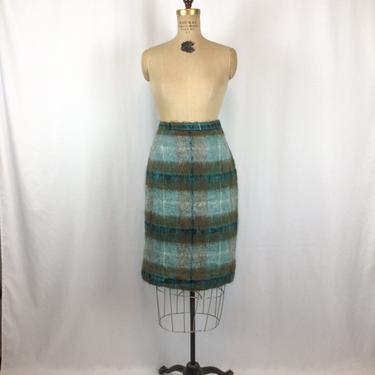 Vintage 50s skirt | Vintage plaid mohair pencil skirt | 1950s Laurie of Tartan Scottish skirt 