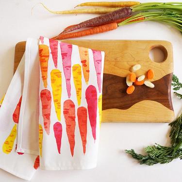 SOLD OUT • Rainbow carrots tea towel • watercolor carrots in pink, orange, yellow 