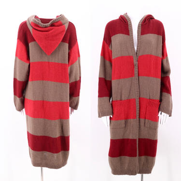 80s RODIER duster cardigan sweater M/ vintage 1980s striped knit long cardigan / sweater coat Medium 