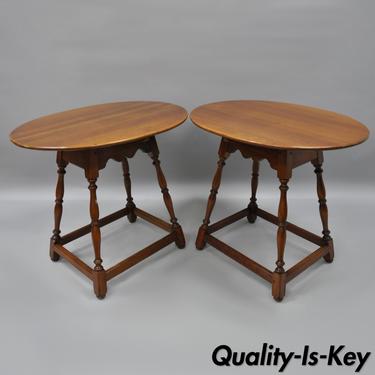 Pair of Stickley Fayetteville Cherry Wood Tavern End Side Tables Oval Colonial
