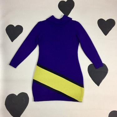 80's 90's purple bodycon striped santana knit sweater mini dress 1980s 1990s hourglass pinup New Wave lime high neck tight winter dress Jem 