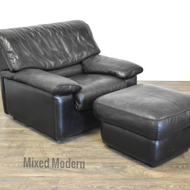 Roche Bobois Leather Lounge Chair &amp; Ottoman 