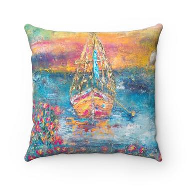 Abstract Sailboat Throw Accent Pillow ~ Nautical Indoor Pillow ~ Sailboats ~ Sailboat Art ~ Original Artwork ~ Beach Boat House Decor 