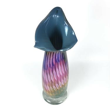Vintage Colorful Rainbow Handblown Art Glass Vase Signed By Artist