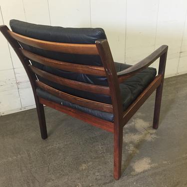 Danish Rosewood and Black Leather  lounge chair