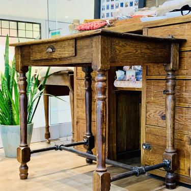 Tall Wood Desk | Antique Wood Desk with Drawer | Pipe Desk | Bar Height Desk | Kitchen Island | Oak Desk | Bar Table 