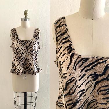 vintage 80's animal print camisole // cropped tiger tank top 