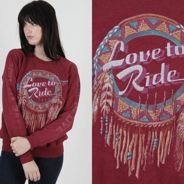 Vintage 3d Emblem Sweatshirt / American Biker Dreamcatcher Jumper / 90s Live To Ride Sleeves / Soft Thin 50 50 Sweatshirt 