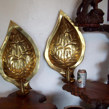 Magnificent Pair of Ethan Allen Solid Brass 22 inch tall Lotus Leaf Hollywood Regency Candle Sconces ~ Excellent Condition ~ Stunning 