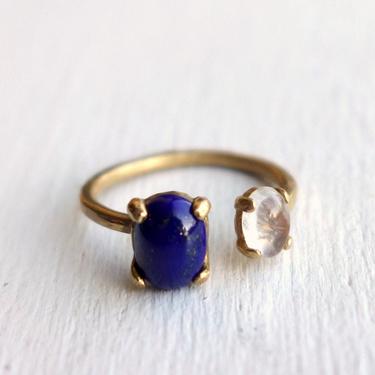 Lapis Lazuli and Moonstone Ring in Brass Dual Ring 