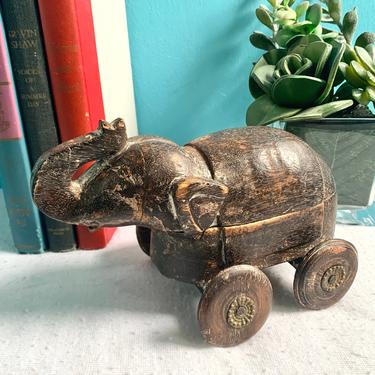 Wood Elephant Trojan Horse, Rustic Elephant, Carved Box, Solid Wood Vintage, Hinged, Storage, Home Decor 