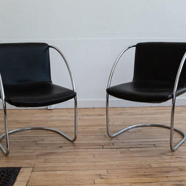 Pair Saporiti Lens Chairs in Black Leather