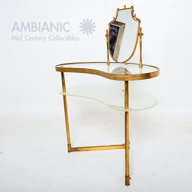 Italian Gold Vanity Table with Vanity Mirror Sculptural Style Fontana Arte 1940s 