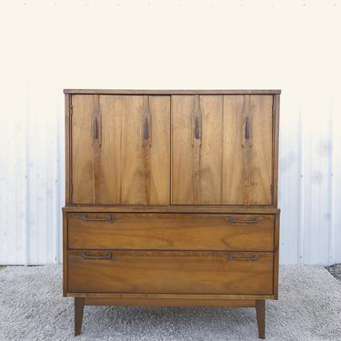 Mid Century Highboy with Burl Accents 