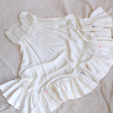Vintage 40s Ruffle Petticoat Skirt/ 1940s Long White Full Skirt with Ruffle Hem/ Size 27 Small 