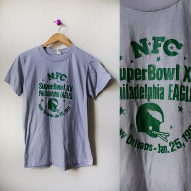 Vintage 80s Gray Philadelphia Eagles 1981 Super Bowl Tee Small 