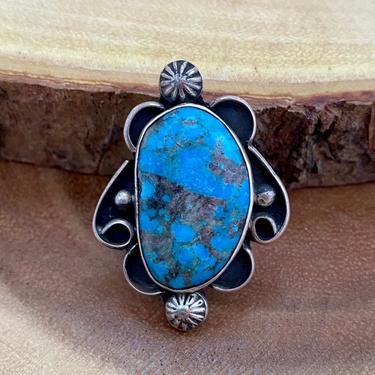 OCEAN BLUE Chimney Butte Turquoise &amp; Sterling Silver Ring | Large Statement Ring | Native American Navajo Southwest Jewelry | Size 7 1/2 