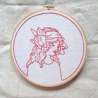 Edwardian Girl Redwork Embroidery Pattern 