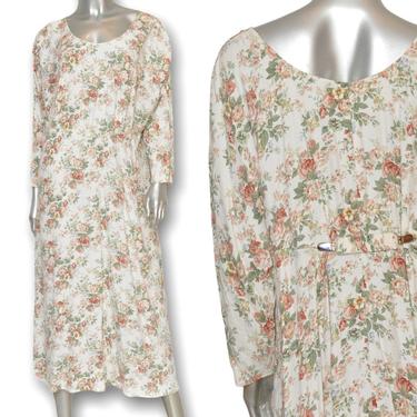 Vintage 90’s Floral Print Maxi Dress Loose Fit Cream Long Dress 