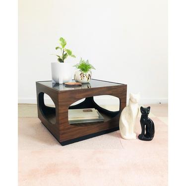 1970s Smoke Glass Square Side Table by Lane / FREE SHIPPING 
