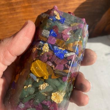 Mixed Crystal and Gold Leaf Resin Jar 