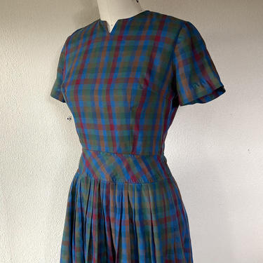 1960s plaid pleated day dress 
