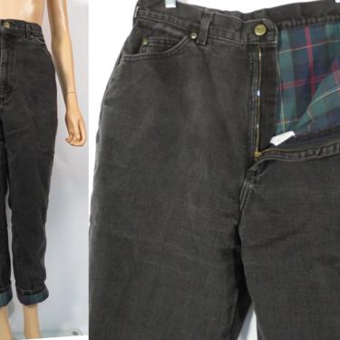 Vintage 90s LL Bean Flannel Lined Black Denim High Waist Mom Jeans Made In USA Size 30 x 27 14 REG 