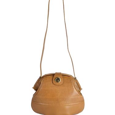 Gucci Vintage Tan Lizard Gathered Leather Rounded Hinged Shoulder Bag