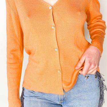 1980s Sorbet Orange Silk Knit Cardigan, sz. S/M