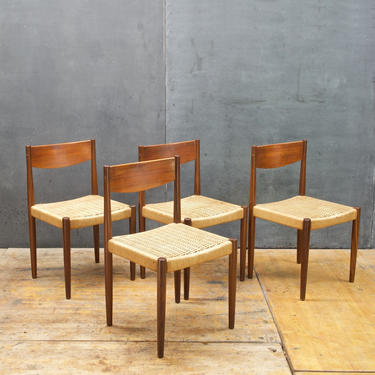Vintage Danish Teak Rope Cord Dining Chairs Mid-Century Modern Scandinavian Scan 