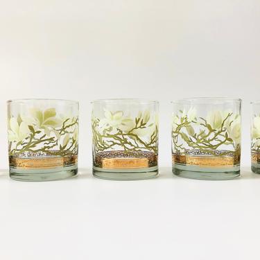 Vintage Hollywood Regency Floral Cocktail Glasses / Set of 5 