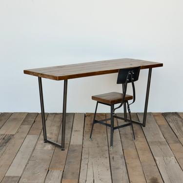 Rustic Industrial Wood Office Desk hand crafted with reclaimed wood and steel tapered legs in choice of sizes, finish. 