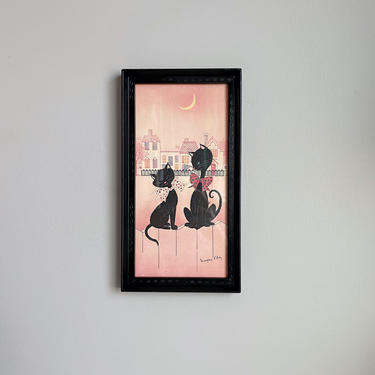 Vintage 60s Margery d'Arcy Framed Cat Print 