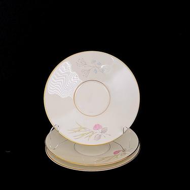 Vintage Mid Century Modern ROSENTHAL Porcelain BETTINA Parisian Spring Pattern Floral Scene SAUCERS 1950s Off White & Gold Germany 