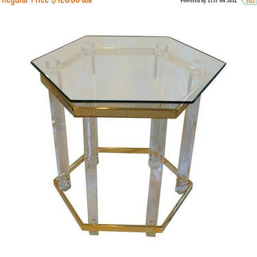 50% OFF Charles Hollis Jones Brass and Lucite Side Table 