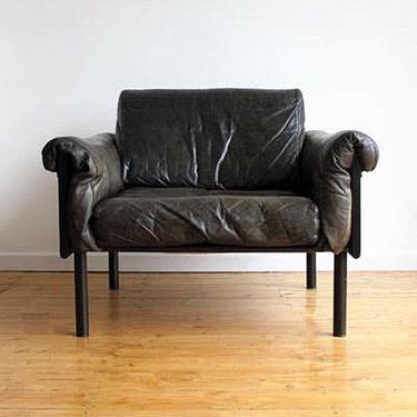 ATELJEE Black Leather Lounge Chair Yrjo Kukkapuro Haimi Vintage Mid-Century Modern Mad Men Oak Metal 60s 