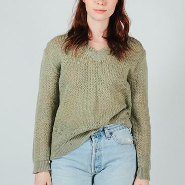 Vintage Green V-neck Loose Knit Sweater S/M 