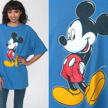 90s Mickey Mouse TShirt -- Walt Disney Shirt 1990s Graphic Cartoon T Shirt Vintage Retro Tee 80s Blue Streetwear Extra Large xl 