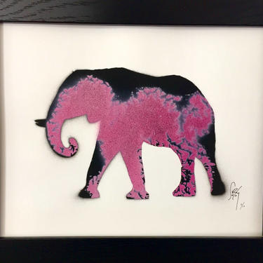 Pink Elephant Original Art - Framed Stencil - Spray paint Wall Art *Gift, Collectible, Limited Series Signed by Artist 