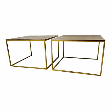 Modern Textured Brass Finished Metal Bunching Tables - a Pair