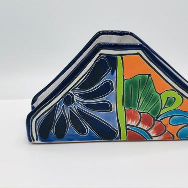 Vintage Mexican Talavera Pottery Napkin Holder-Mail Holder Beautiful for Display--Hand Made-Decorative- 