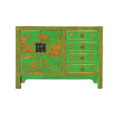 Distressed Green Golden Scenery Butterflies Drawers Storage Cabinet cs5408S