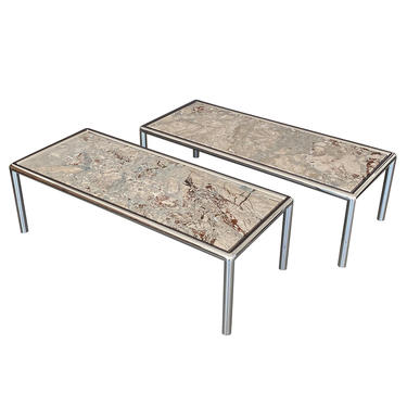 Pair Pace Chrome Marble Coffee Tables