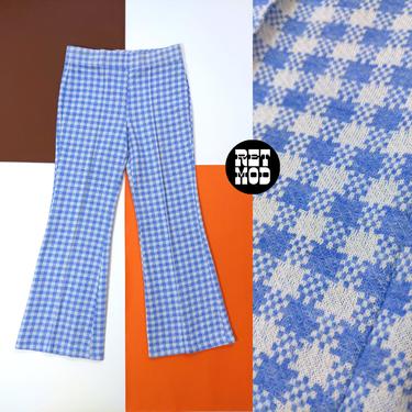 Sweet Vintage 70s Light Blue Plaid Poly Pants 