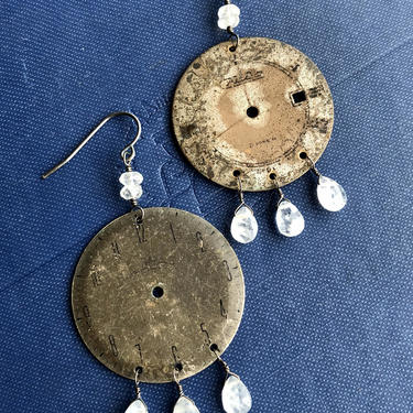 Vintage Watch Face + Moonstone Earrings 